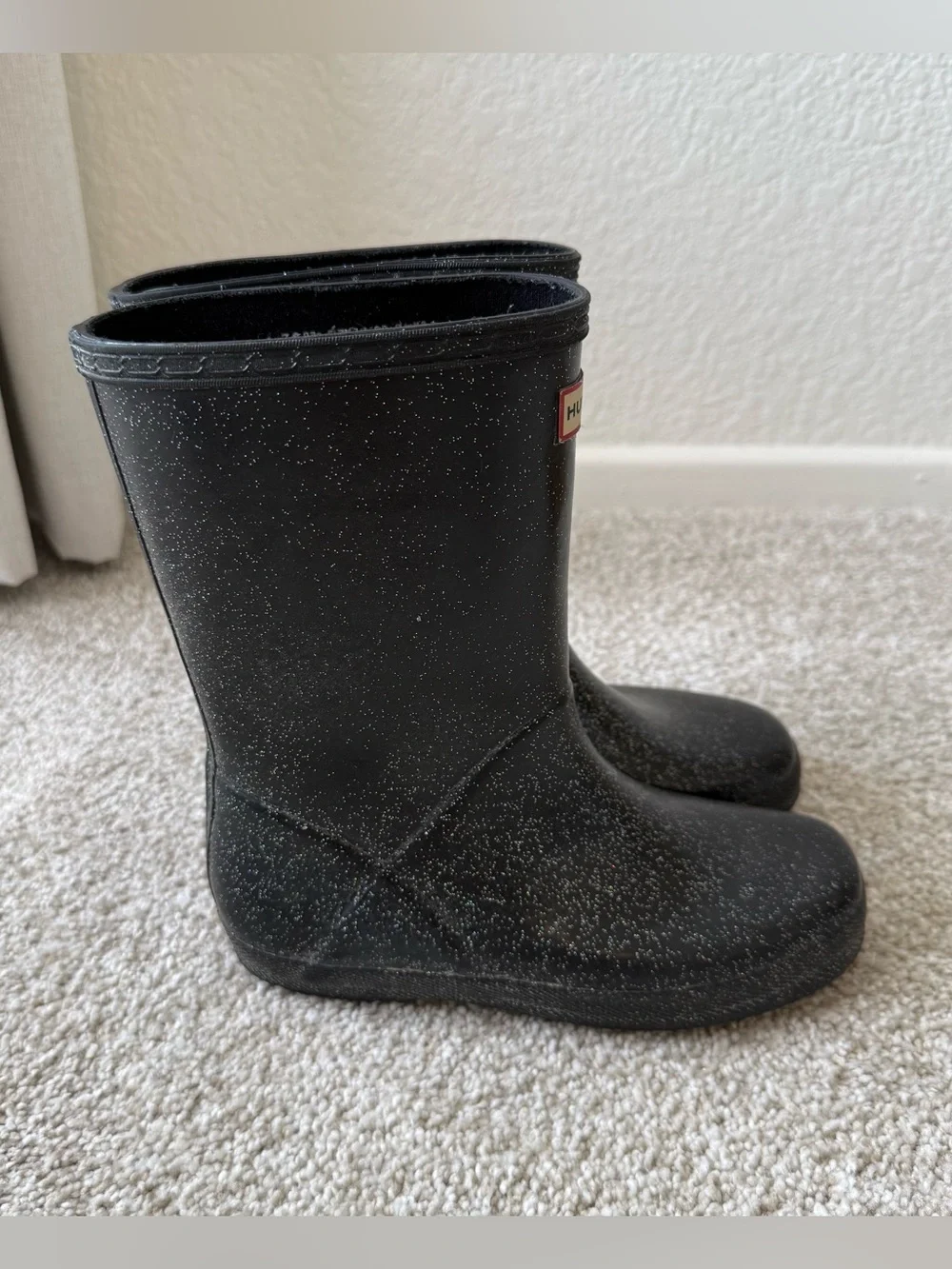 Hunter Kids Original Glitter Boots Black Mid Calf Rain Boots US Size 2 Girls